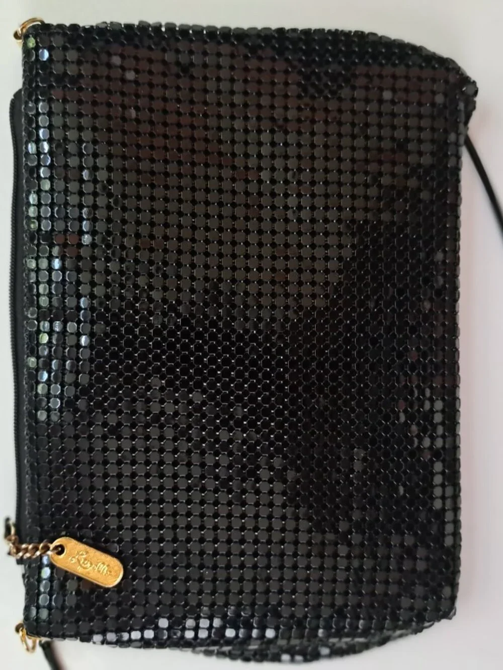 Black metal mesh shoulder bag